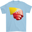 Curled Bhutan Flag Bhutanese Day Football Mens T-Shirt 100% Cotton Light Blue