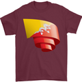 Curled Bhutan Flag Bhutanese Day Football Mens T-Shirt 100% Cotton Maroon