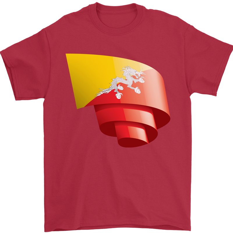 Curled Bhutan Flag Bhutanese Day Football Mens T-Shirt 100% Cotton Red