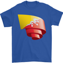 Curled Bhutan Flag Bhutanese Day Football Mens T-Shirt 100% Cotton Royal Blue