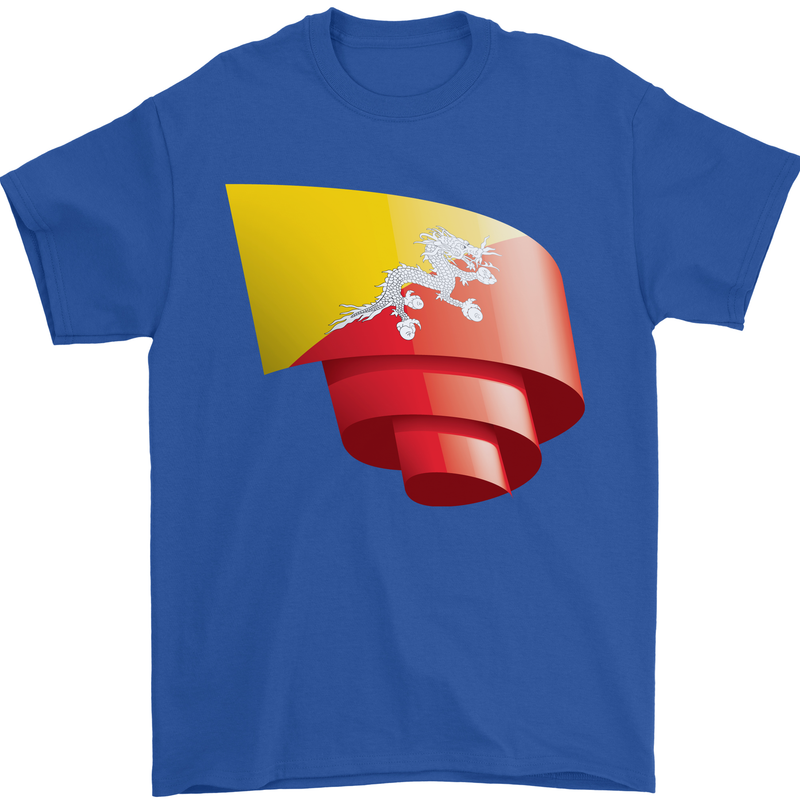 Curled Bhutan Flag Bhutanese Day Football Mens T-Shirt 100% Cotton Royal Blue