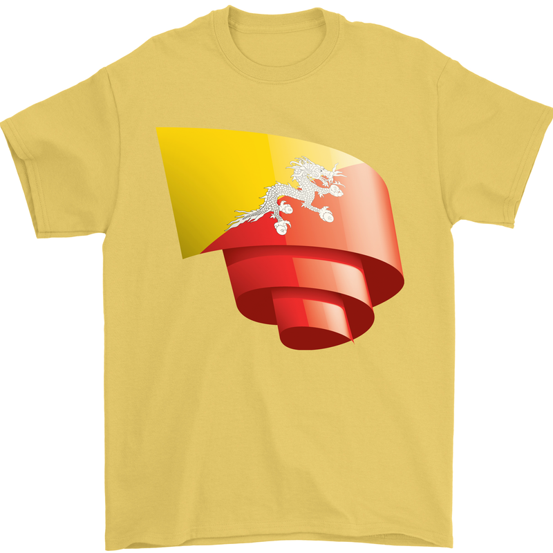 Curled Bhutan Flag Bhutanese Day Football Mens T-Shirt 100% Cotton Yellow
