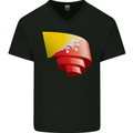 Curled Bhutan Flag Bhutanese Day Football Mens V-Neck Cotton T-Shirt Black