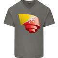 Curled Bhutan Flag Bhutanese Day Football Mens V-Neck Cotton T-Shirt Charcoal