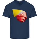 Curled Bhutan Flag Bhutanese Day Football Mens V-Neck Cotton T-Shirt Navy Blue