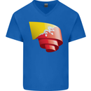 Curled Bhutan Flag Bhutanese Day Football Mens V-Neck Cotton T-Shirt Royal Blue