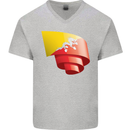 Curled Bhutan Flag Bhutanese Day Football Mens V-Neck Cotton T-Shirt Sports Grey