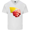 Curled Bhutan Flag Bhutanese Day Football Mens V-Neck Cotton T-Shirt White