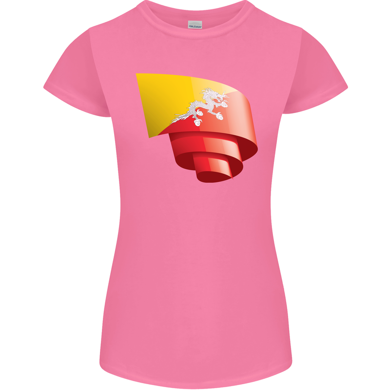Curled Bhutan Flag Bhutanese Day Football Womens Petite Cut T-Shirt Azalea