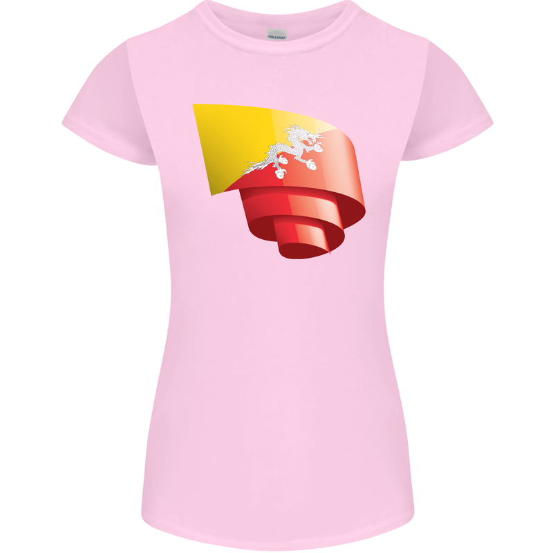Curled Bhutan Flag Bhutanese Day Football Womens Petite Cut T-Shirt Light Pink