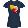 Curled Bhutan Flag Bhutanese Day Football Womens Petite Cut T-Shirt Navy Blue