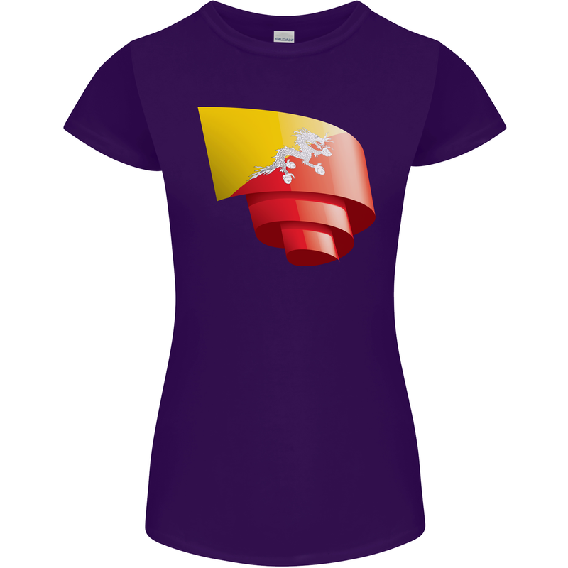 Curled Bhutan Flag Bhutanese Day Football Womens Petite Cut T-Shirt Purple
