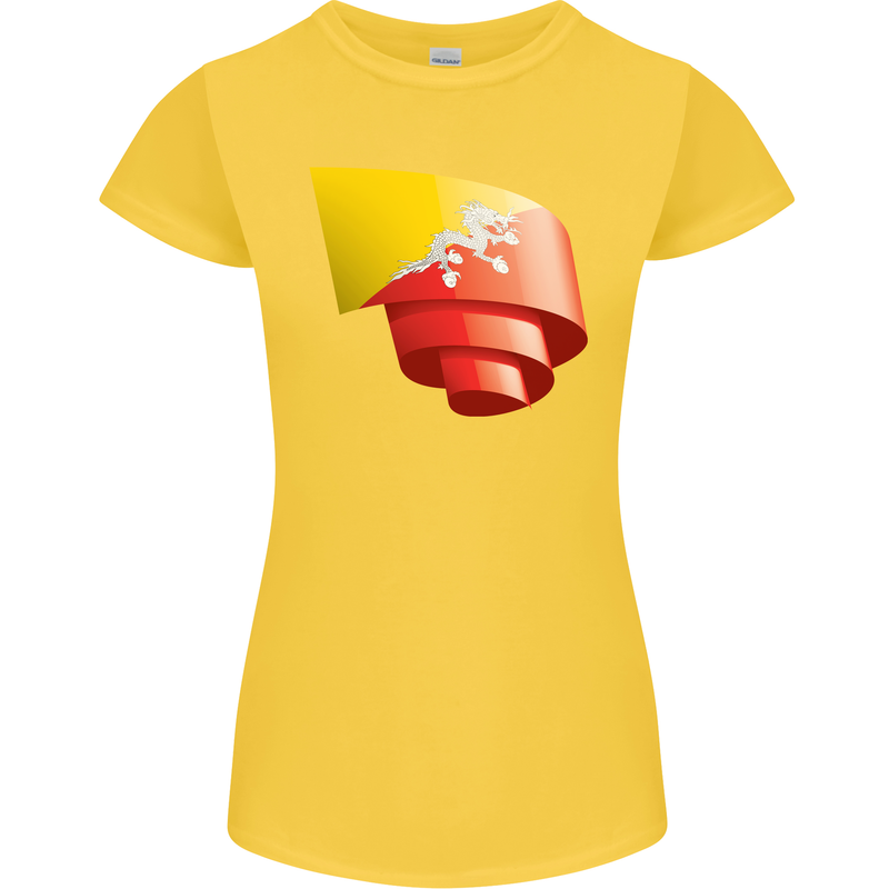 Curled Bhutan Flag Bhutanese Day Football Womens Petite Cut T-Shirt Yellow