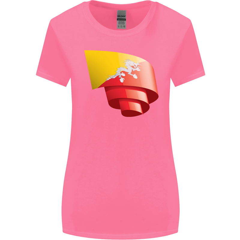 Curled Bhutan Flag Bhutanese Day Football Womens Wider Cut T-Shirt Azalea