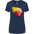 Curled Bhutan Flag Bhutanese Day Football Womens Wider Cut T-Shirt Navy Blue