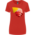 Curled Bhutan Flag Bhutanese Day Football Womens Wider Cut T-Shirt Red