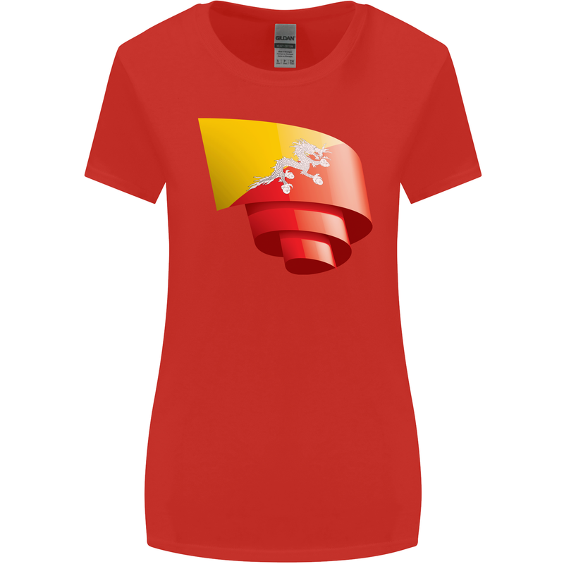 Curled Bhutan Flag Bhutanese Day Football Womens Wider Cut T-Shirt Red