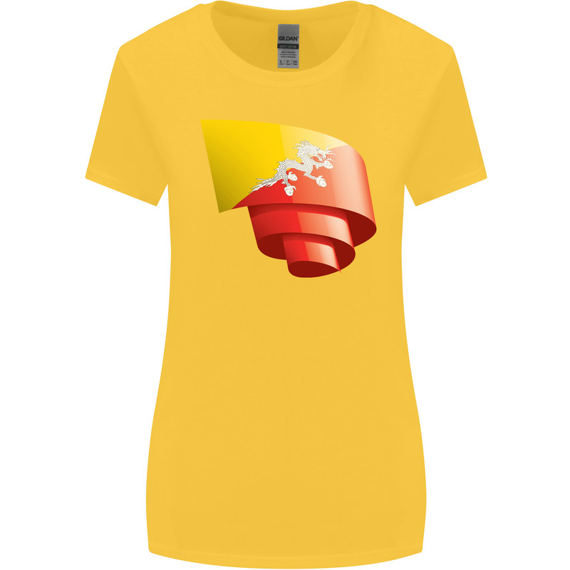 Curled Bhutan Flag Bhutanese Day Football Womens Wider Cut T-Shirt Yellow