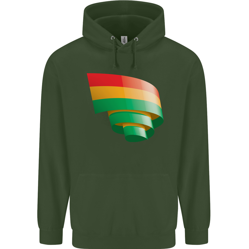 Curled Bolivia Flag Bolivian Day Football Childrens Kids Hoodie Forest Green