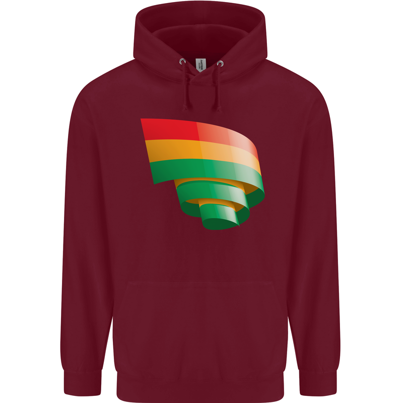 Curled Bolivia Flag Bolivian Day Football Childrens Kids Hoodie Maroon