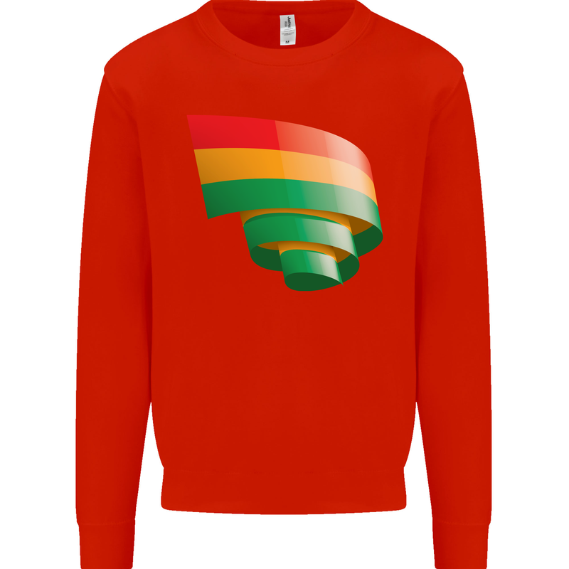 Curled Bolivia Flag Bolivian Day Football Kids Sweatshirt Jumper Bright Red