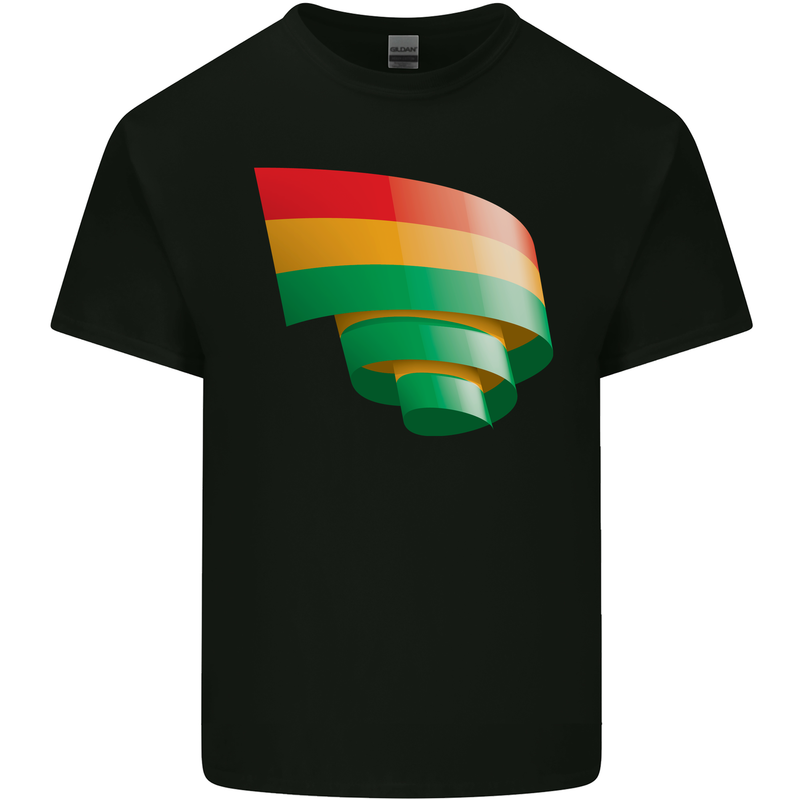 Curled Bolivia Flag Bolivian Day Football Mens Cotton T-Shirt Tee Top Black
