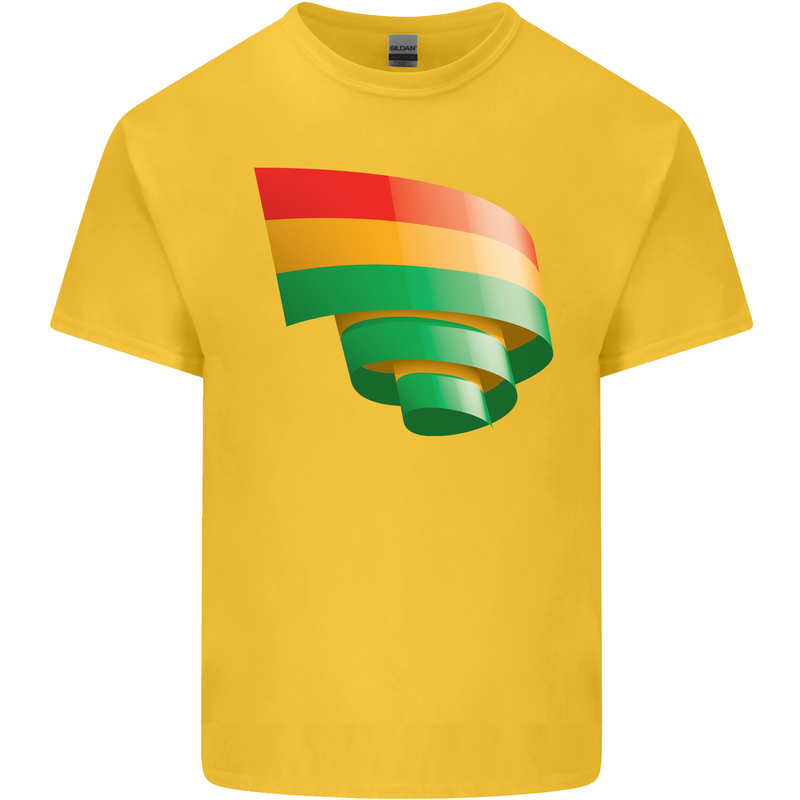 Curled Bolivia Flag Bolivian Day Football Mens Cotton T-Shirt Tee Top Yellow