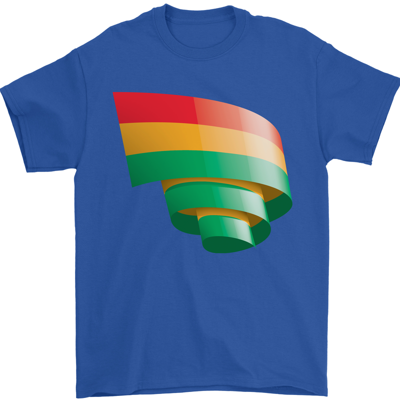 Curled Bolivia Flag Bolivian Day Football Mens T-Shirt 100% Cotton Royal Blue