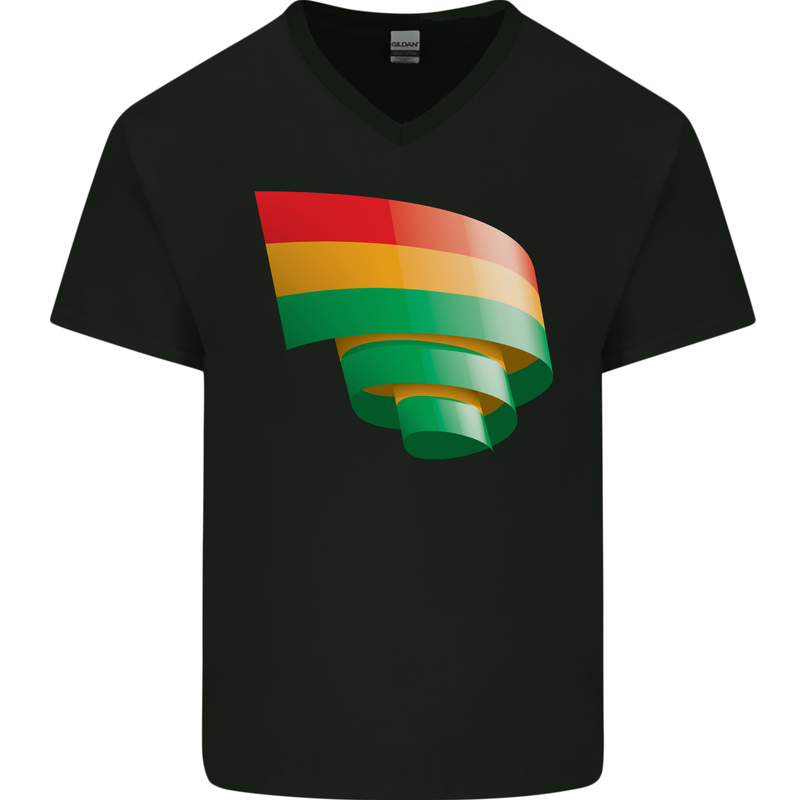 Curled Bolivia Flag Bolivian Day Football Mens V-Neck Cotton T-Shirt Black