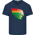 Curled Bolivia Flag Bolivian Day Football Mens V-Neck Cotton T-Shirt Navy Blue