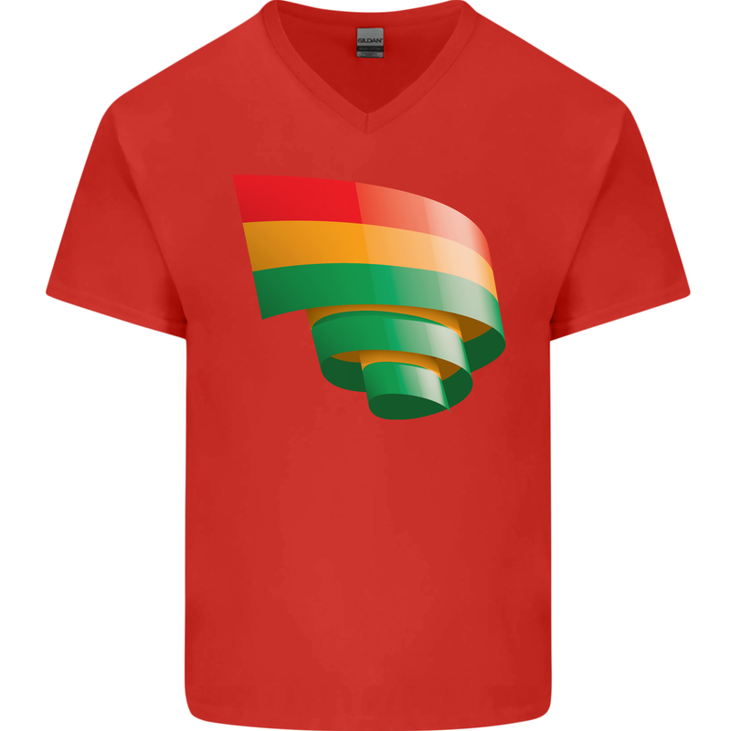 Curled Bolivia Flag Bolivian Day Football Mens V-Neck Cotton T-Shirt Red