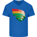 Curled Bolivia Flag Bolivian Day Football Mens V-Neck Cotton T-Shirt Royal Blue