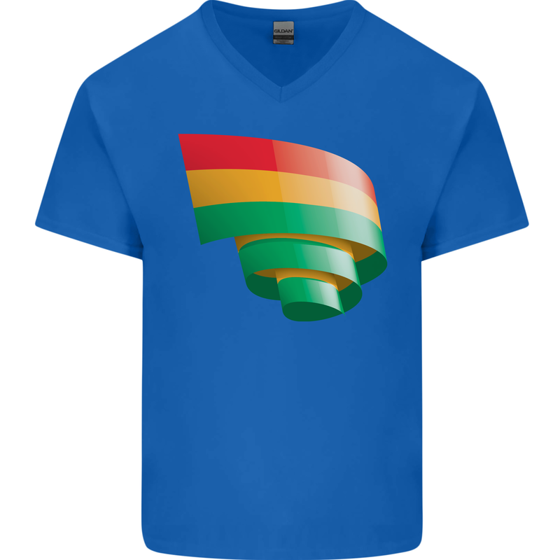 Curled Bolivia Flag Bolivian Day Football Mens V-Neck Cotton T-Shirt Royal Blue