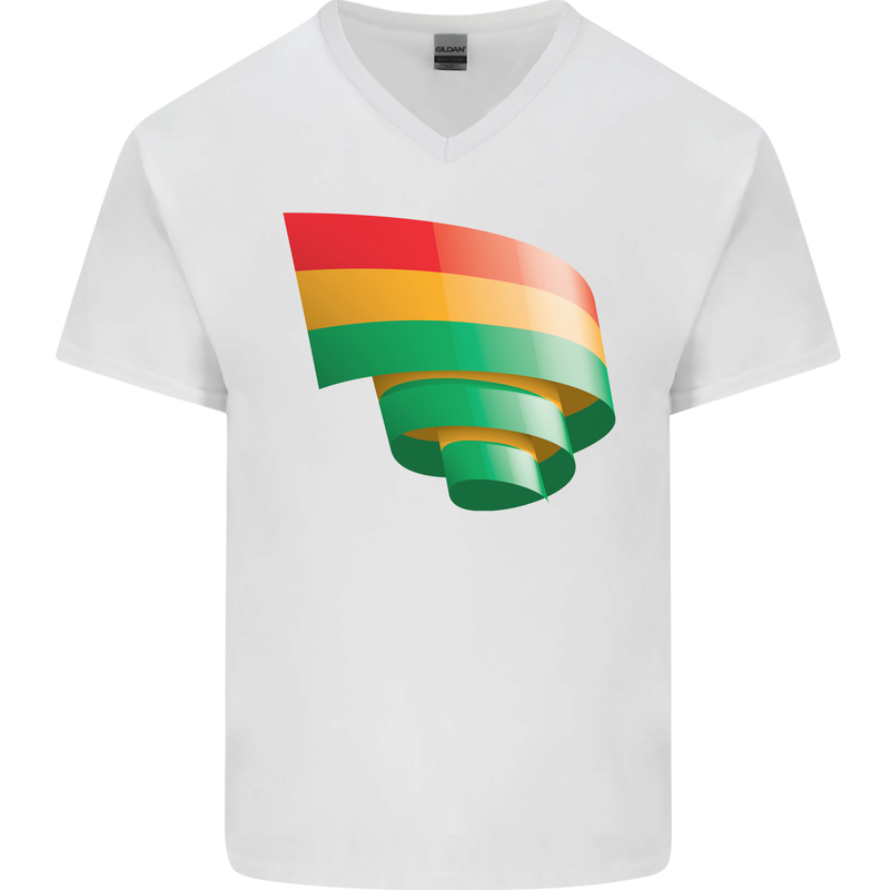 Curled Bolivia Flag Bolivian Day Football Mens V-Neck Cotton T-Shirt White