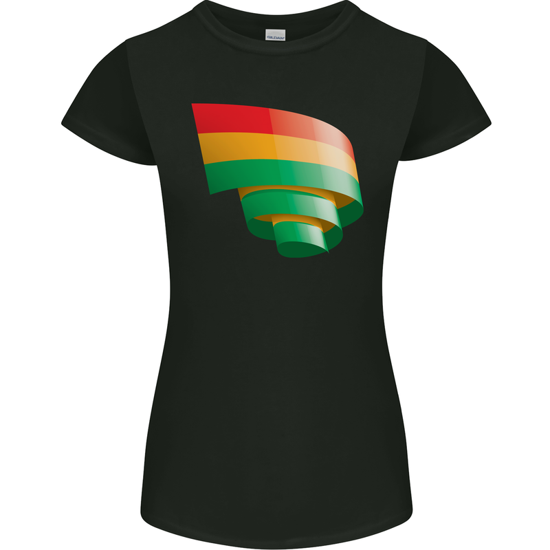 Curled Bolivia Flag Bolivian Day Football Womens Petite Cut T-Shirt Black