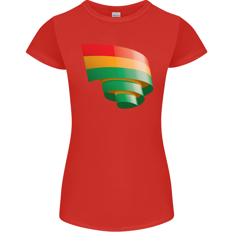 Curled Bolivia Flag Bolivian Day Football Womens Petite Cut T-Shirt Red