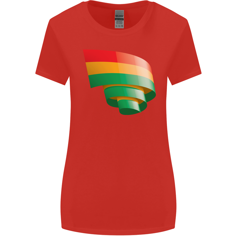 Curled Bolivia Flag Bolivian Day Football Womens Wider Cut T-Shirt Red