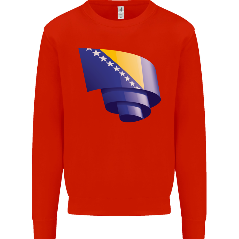 Curled Bosnia and Herzegovina Flag Day Football Kids Sweatshirt Jumper Bright Red