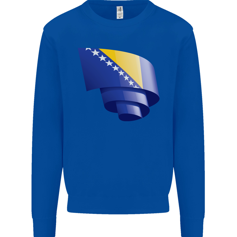 Curled Bosnia and Herzegovina Flag Day Football Kids Sweatshirt Jumper Royal Blue