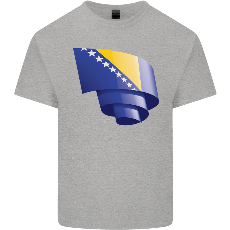 Curled Bosnia and Herzegovina Flag Day Football Kids T-Shirt Childrens Sports Grey