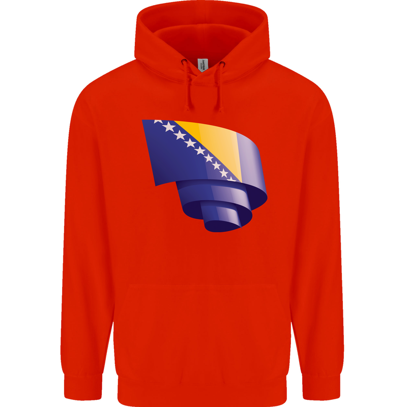 Curled Bosnia and Herzegovina Flag Day Football Mens 80% Cotton Hoodie Bright Red