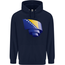 Curled Bosnia and Herzegovina Flag Day Football Mens 80% Cotton Hoodie Navy Blue