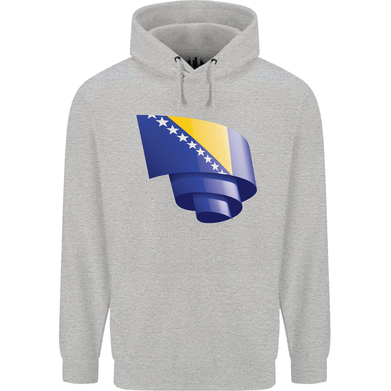 Curled Bosnia and Herzegovina Flag Day Football Mens 80% Cotton Hoodie Sports Grey