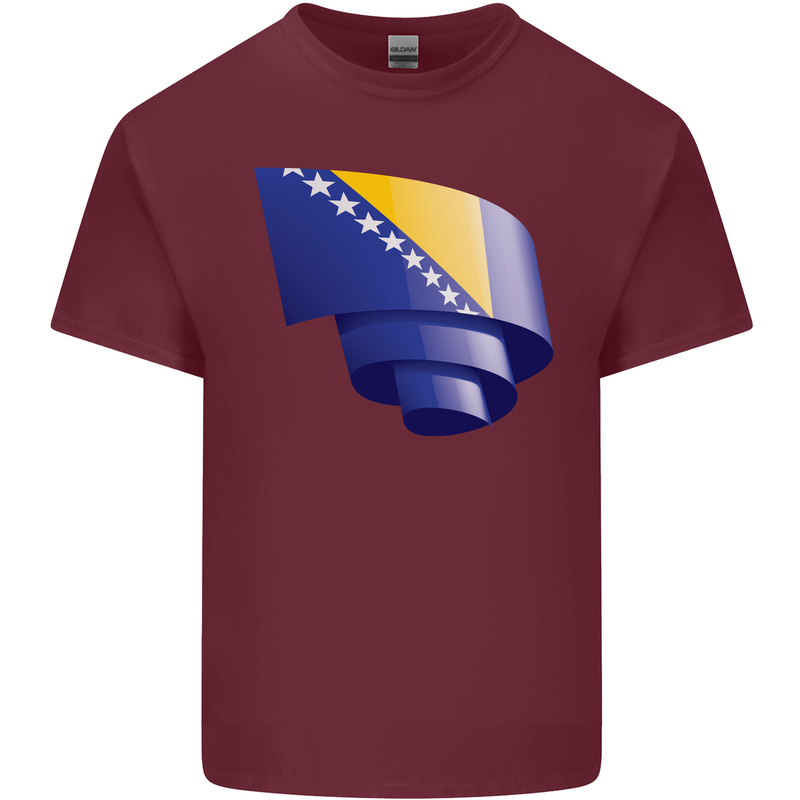 Curled Bosnia and Herzegovina Flag Day Football Mens Cotton T-Shirt Tee Top Maroon