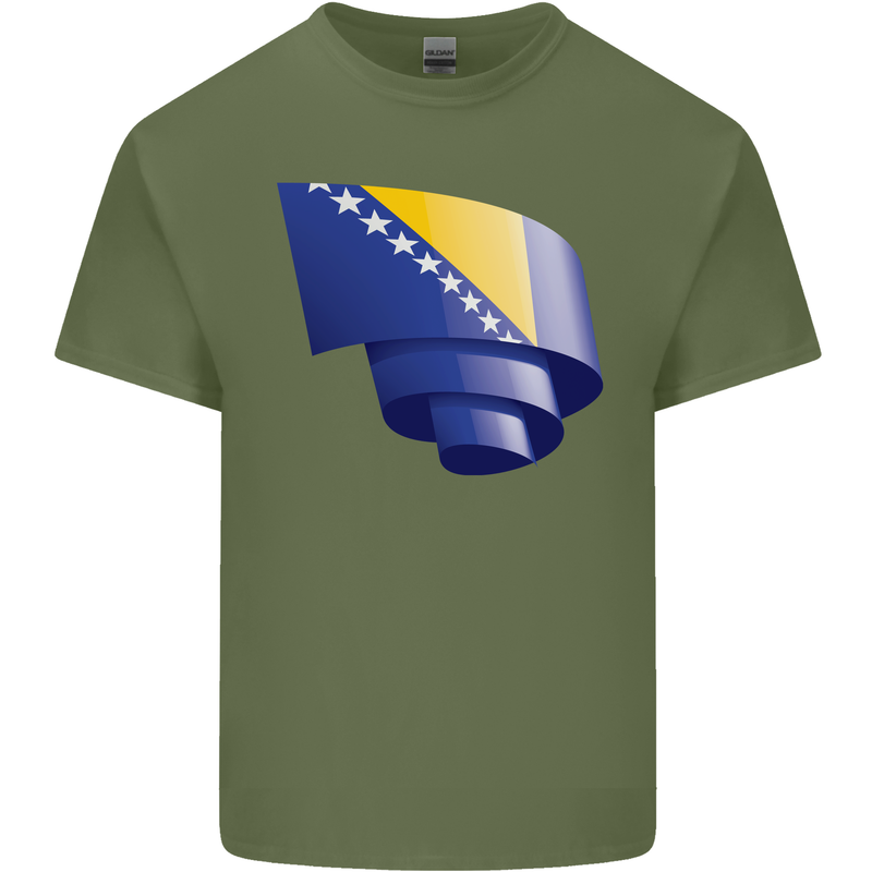 Curled Bosnia and Herzegovina Flag Day Football Mens Cotton T-Shirt Tee Top Military Green