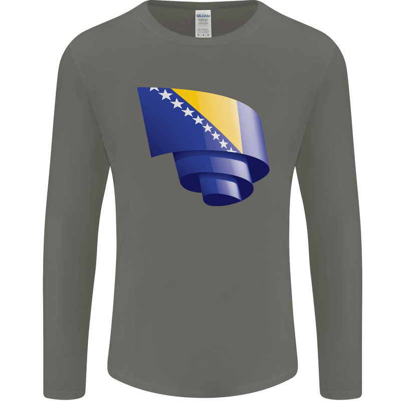 Curled Bosnia and Herzegovina Flag Day Football Mens Long Sleeve T-Shirt Charcoal