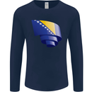 Curled Bosnia and Herzegovina Flag Day Football Mens Long Sleeve T-Shirt Navy Blue