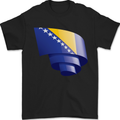 Curled Bosnia and Herzegovina Flag Day Football Mens T-Shirt 100% Cotton Black