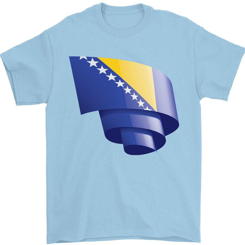 Curled Bosnia and Herzegovina Flag Day Football Mens T-Shirt 100% Cotton Light Blue