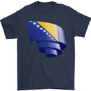 Curled Bosnia and Herzegovina Flag Day Football Mens T-Shirt 100% Cotton Navy Blue